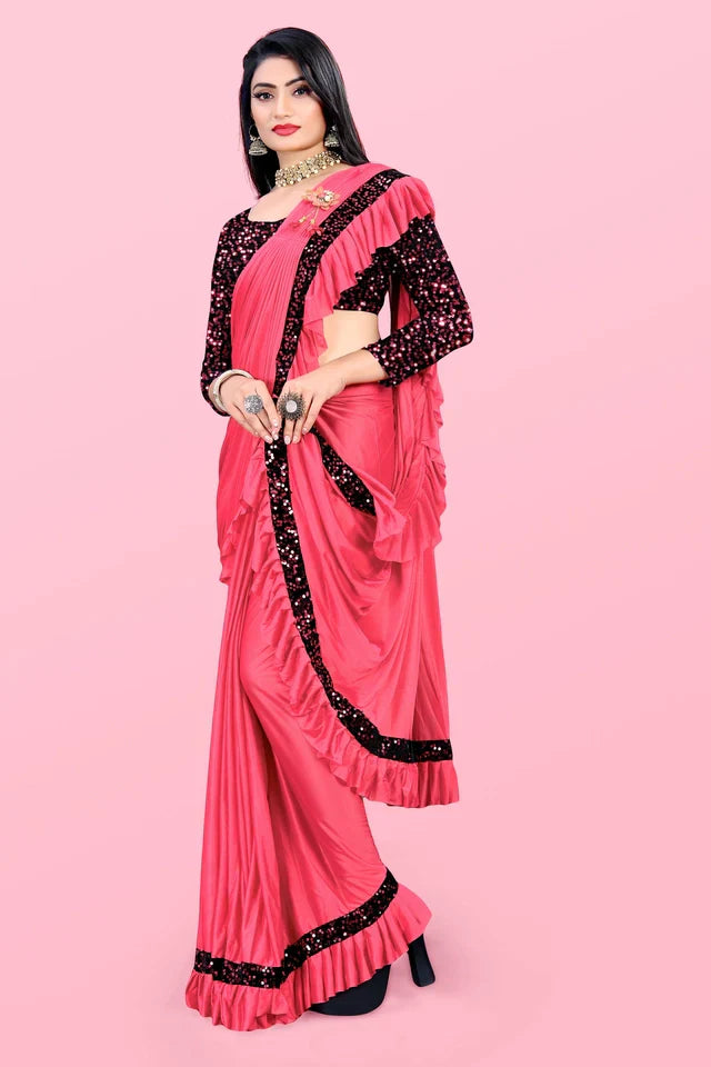 Lycra Blend Solid Saree for Women (Sea Green, 6.3 m)