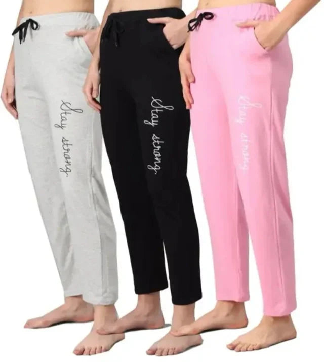 Cotton Blend Straight Fit Trouser for Women (Multicolor, M) (Pack of 3)